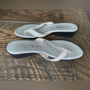 Size 8 Italian Shoemakers silver slides